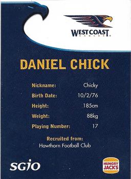 2005 SGIO West Coast Eagles #NNO Daniel Chick Back